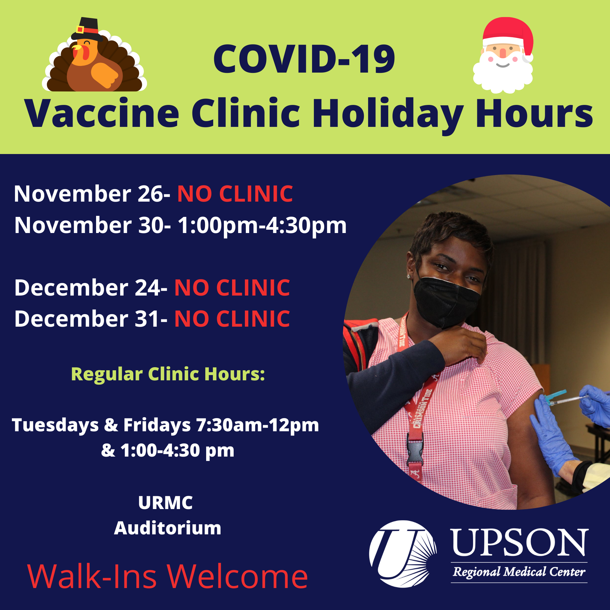 Photo for COVID-19 Vaccine Clinic Holiday Hours