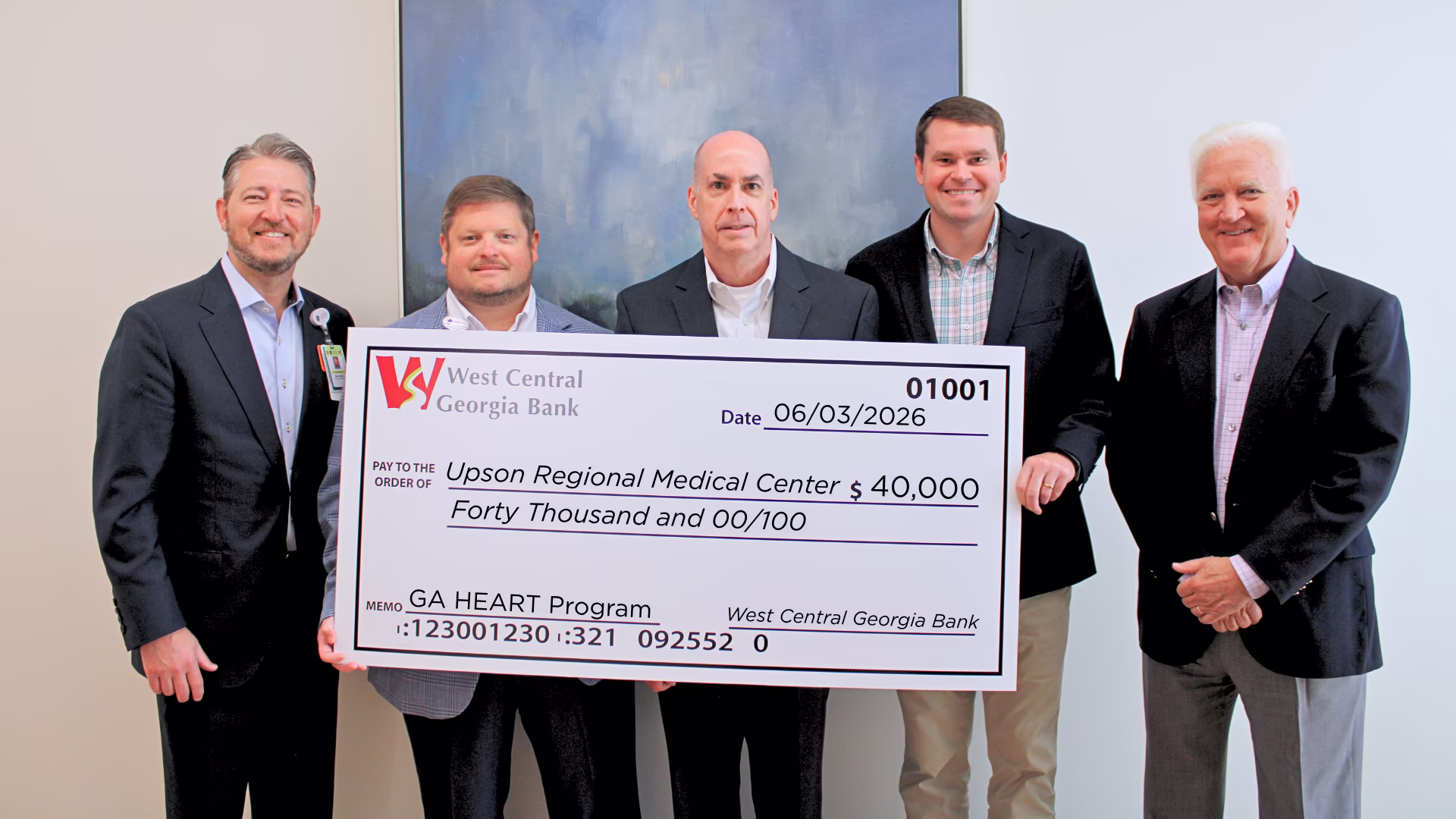 Photo for West Central Georgia Bank Donates Forty Thousand Dollars to Upson Regional Medical Center Through the Georgia HEART Hospital Program